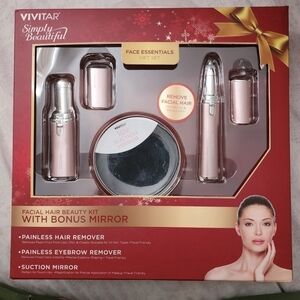 NIB VIVITAR Face Essentials Gift Set Painless Hair Eyebrow Remover Mirror New